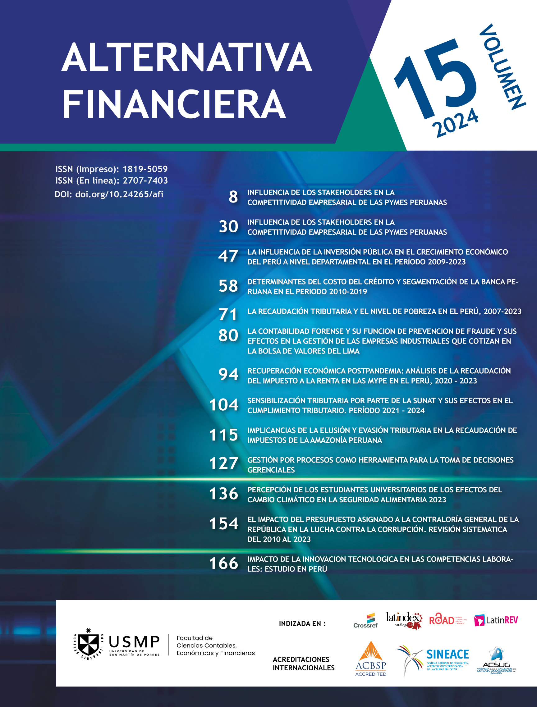 					View Vol. 15 No. 1 (2024): Alternativa Financiera
				