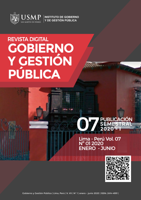 					Ver Vol. 7 Núm. 1 (2020): Revista Gobierno y Gestión Pública
				